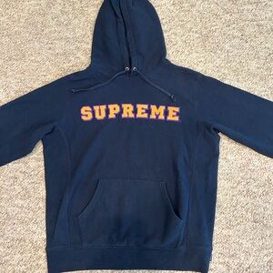 Supreme Cord Collegiate Logo Blue Hooded Sweatshirt
